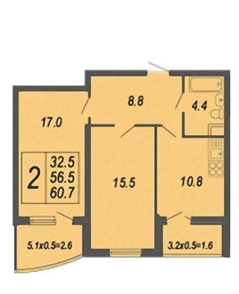 Продажа 2-комнатной квартиры, Краснодар, улица Адмирала Серебрякова,  3к1