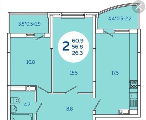 Продажа 2-комнатной квартиры, Краснодар, улица Адмирала Крузенштерна,  6/3