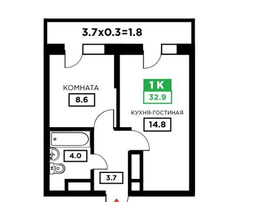 Продажа 1-комнатной квартиры, Краснодар, Домбайская улица,  55