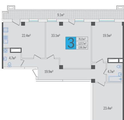 Продажа 3-комнатной квартиры, Краснодар, улица Будённого,  129